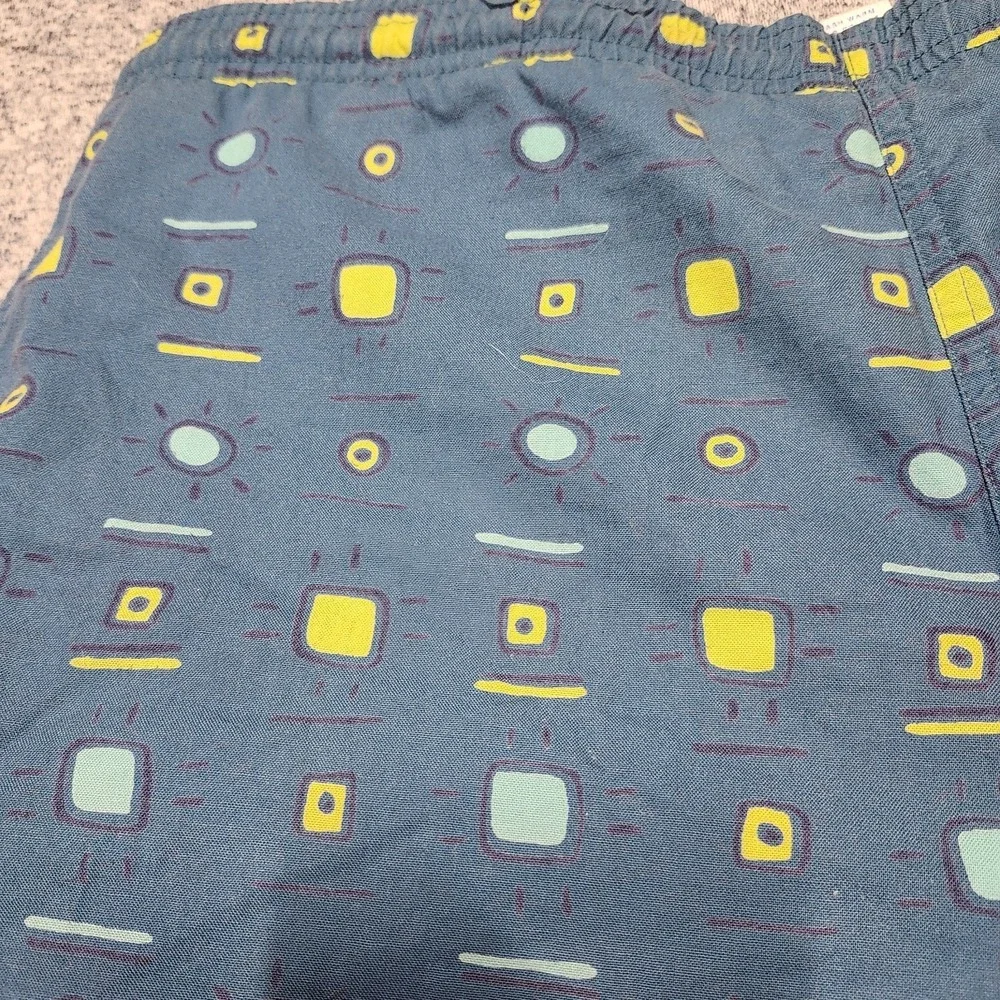 Vintage Mervyns Cheetah Swim Trunks Mens M Blue Geometric Print 90s Cotton‎